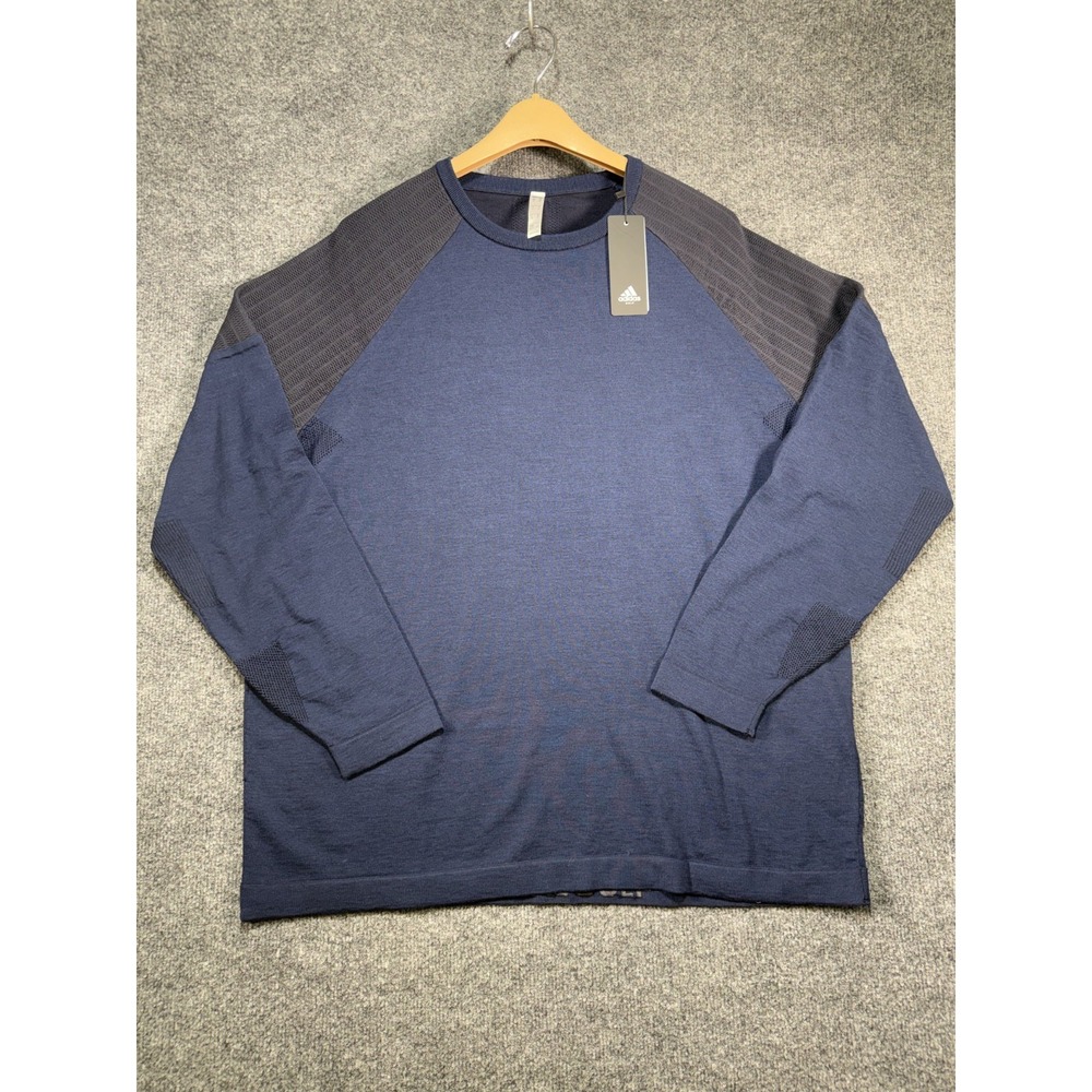 Adidas Adi Primeknit Golf Sweater Men's XL Blue Wool Blend Performance Stretch
